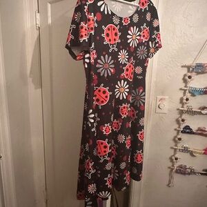 Playful Ladybug and Floral Print Midi Dress